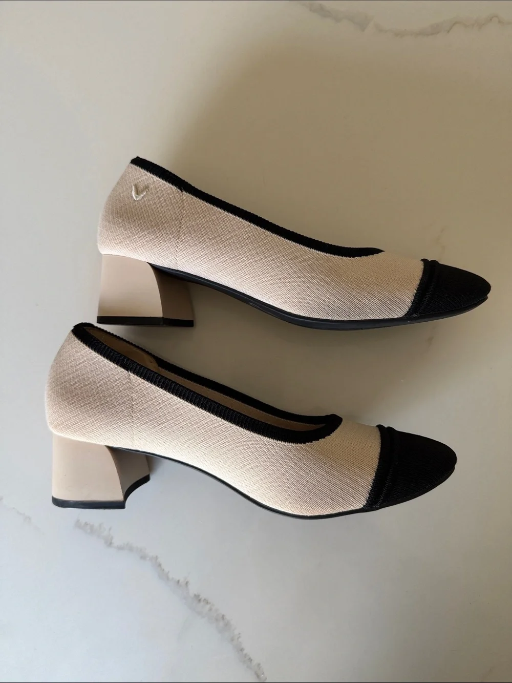 Vivaia Almond-Toe Chunky Heels (Julie Pro) Beige & Black Womens EU 37.5 US 6.5